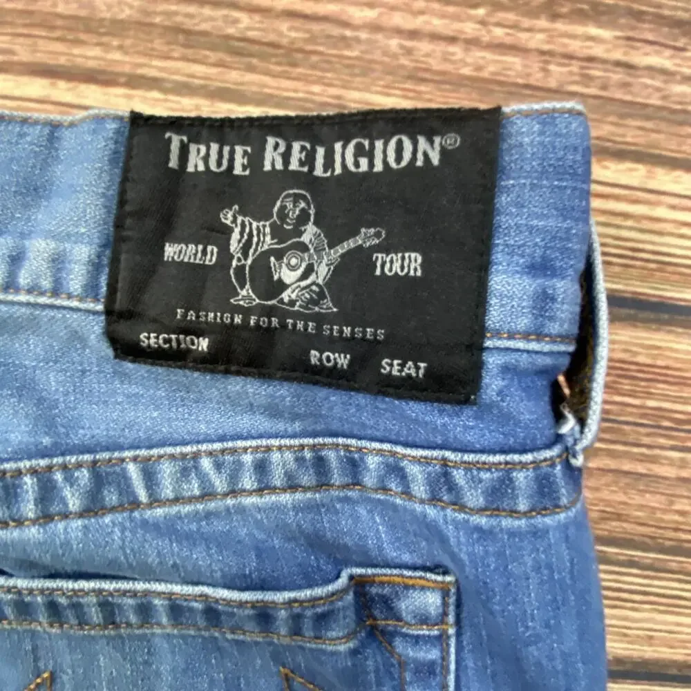 True Religion Ricky Blue Denim Men’s Jeans 33 Orange Stitching Straight Leg